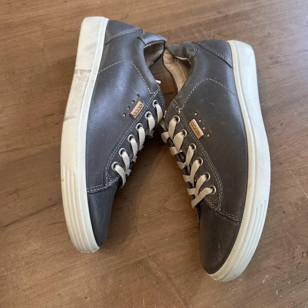 ECCO Leather Shoes Womens Size 7 Gray Low Top Casual Comfort Sneakers 430233